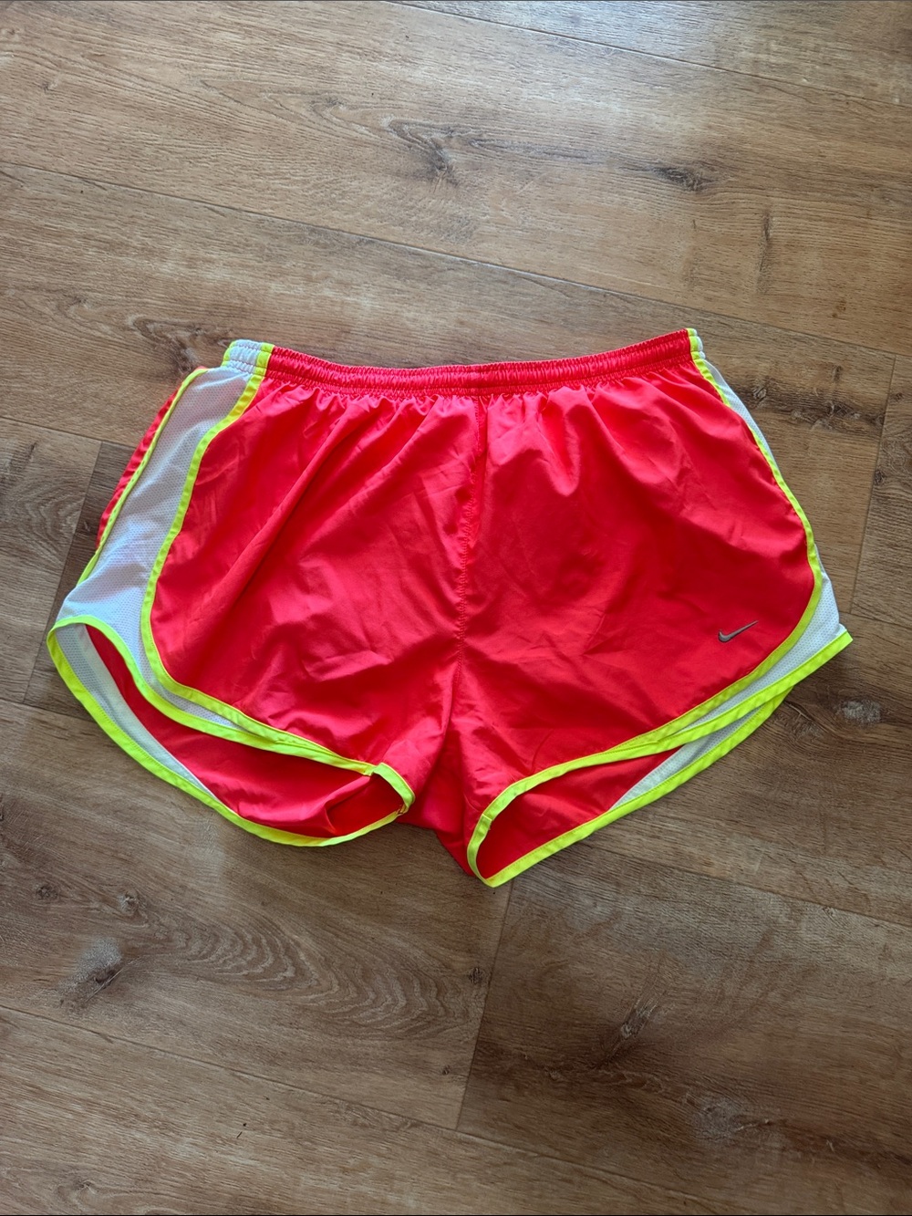 Nike Women’s Neon Coral Running Shorts with Yellow Trim